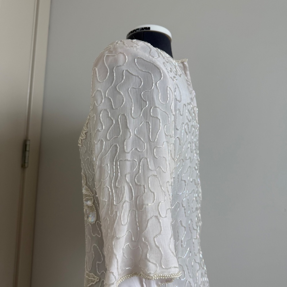 Vintage Silk Beaded Ivory Top - Picture 12 of 13